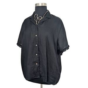 Edward II 3X Black 100% Irish Linen Button Down Top Short Sleeve VTG Vacation